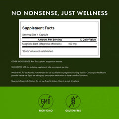 Swanson Magnolia Bark capsule close-up highlighting easy ingestion and nervous system support.