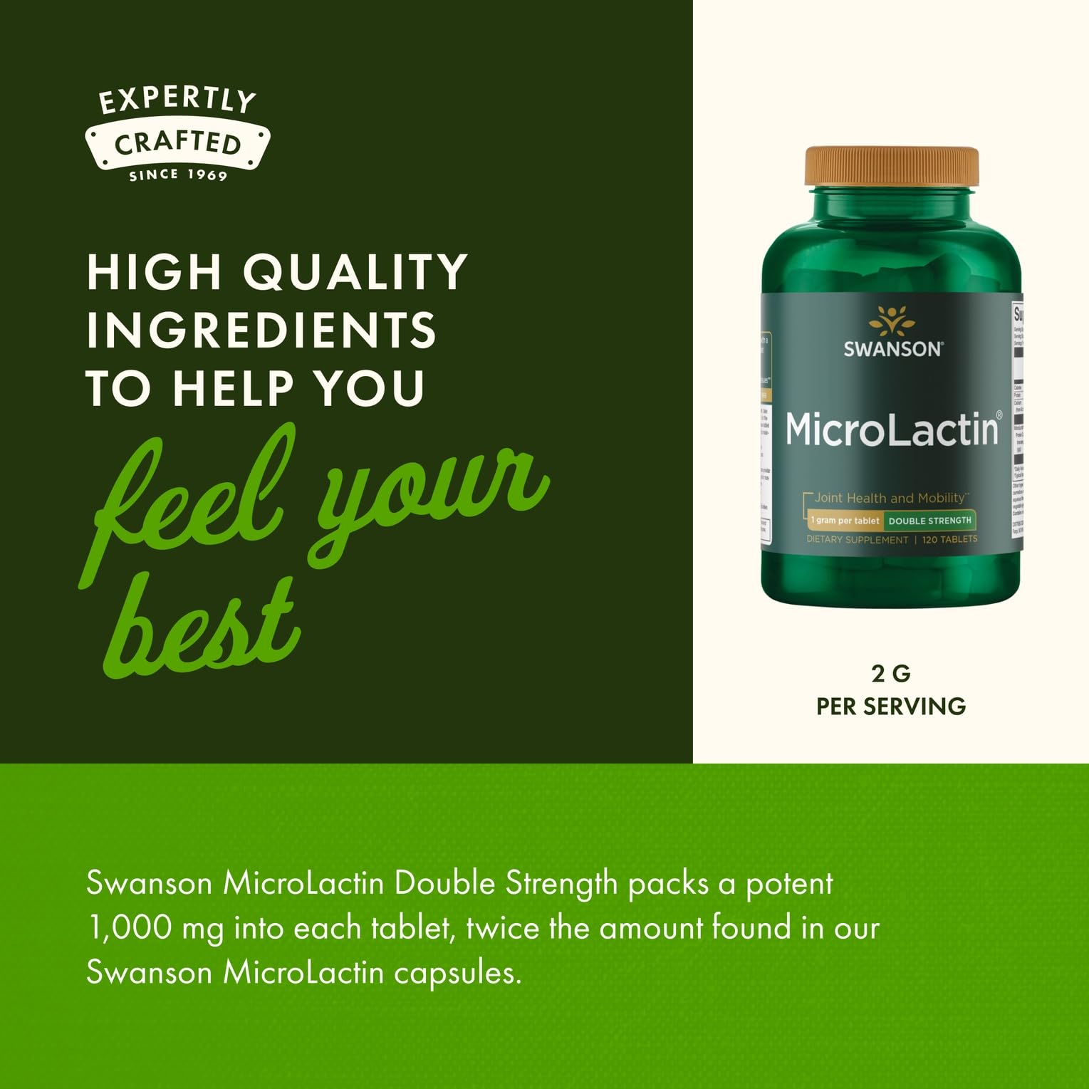 Swanson Microlactin bottle with nutrition facts highlighting dosage