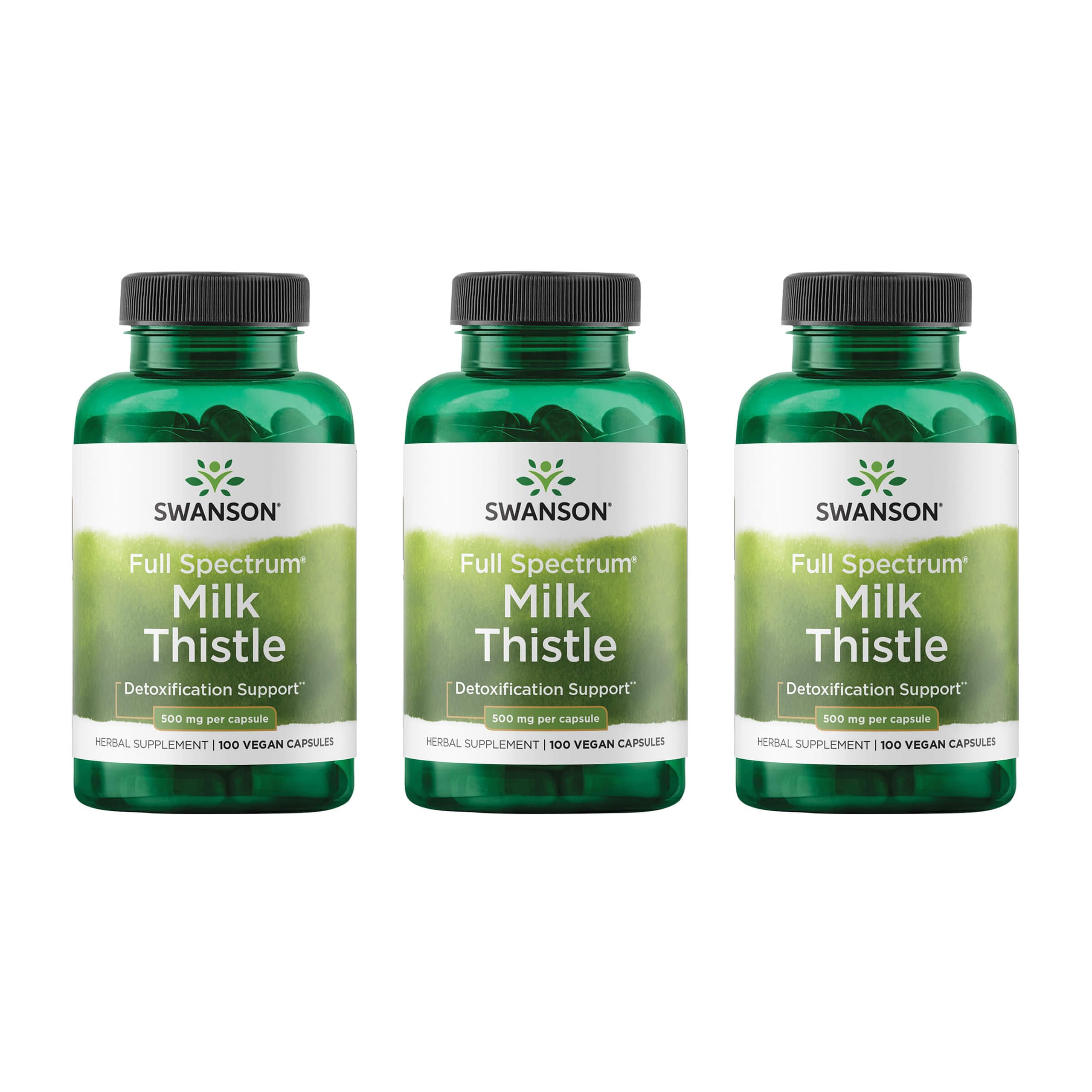 Swanson Milk Thistle bottle closeup showing 500 mg per serving for liver support