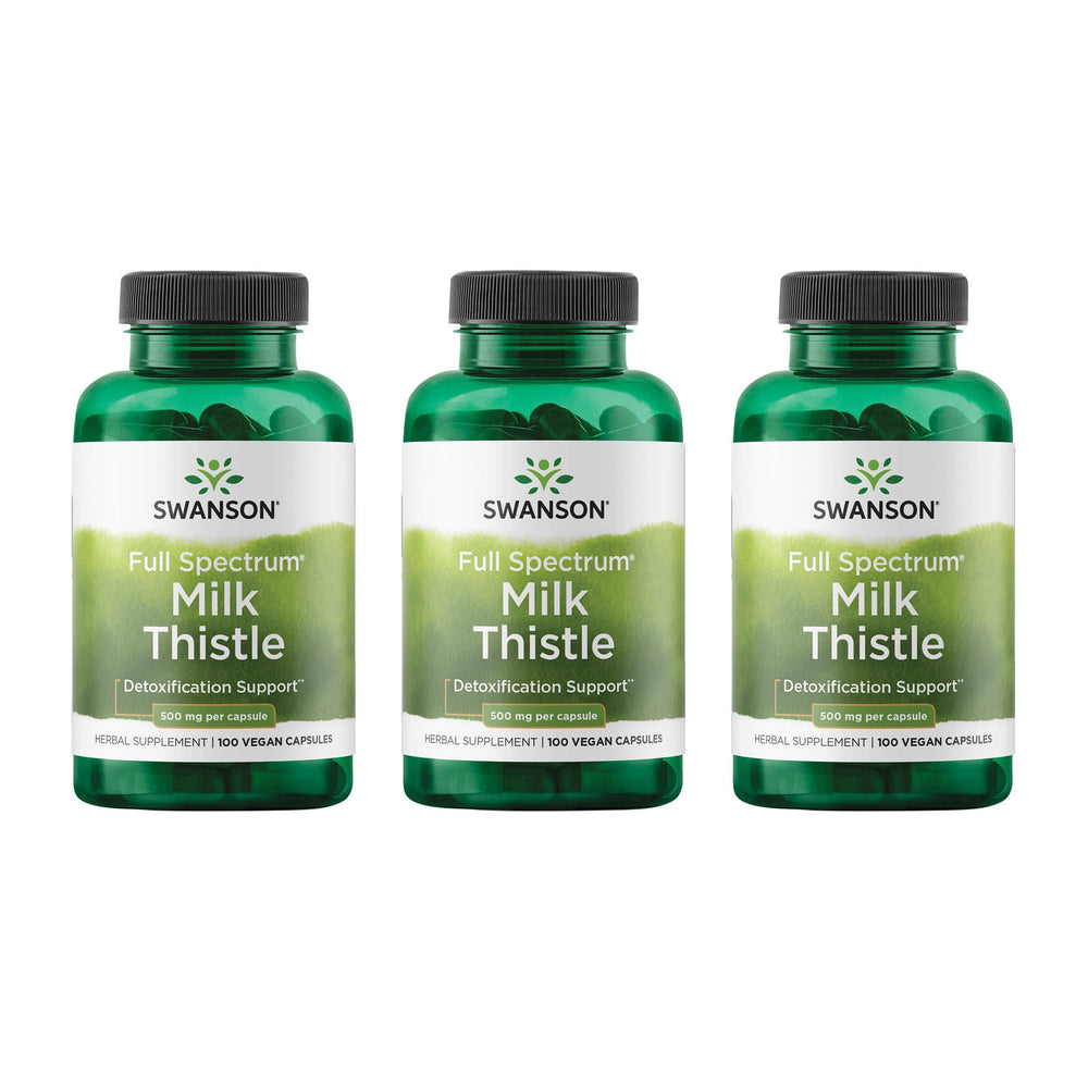 Swanson Milk Thistle bottle closeup showing 500 mg per serving for liver support