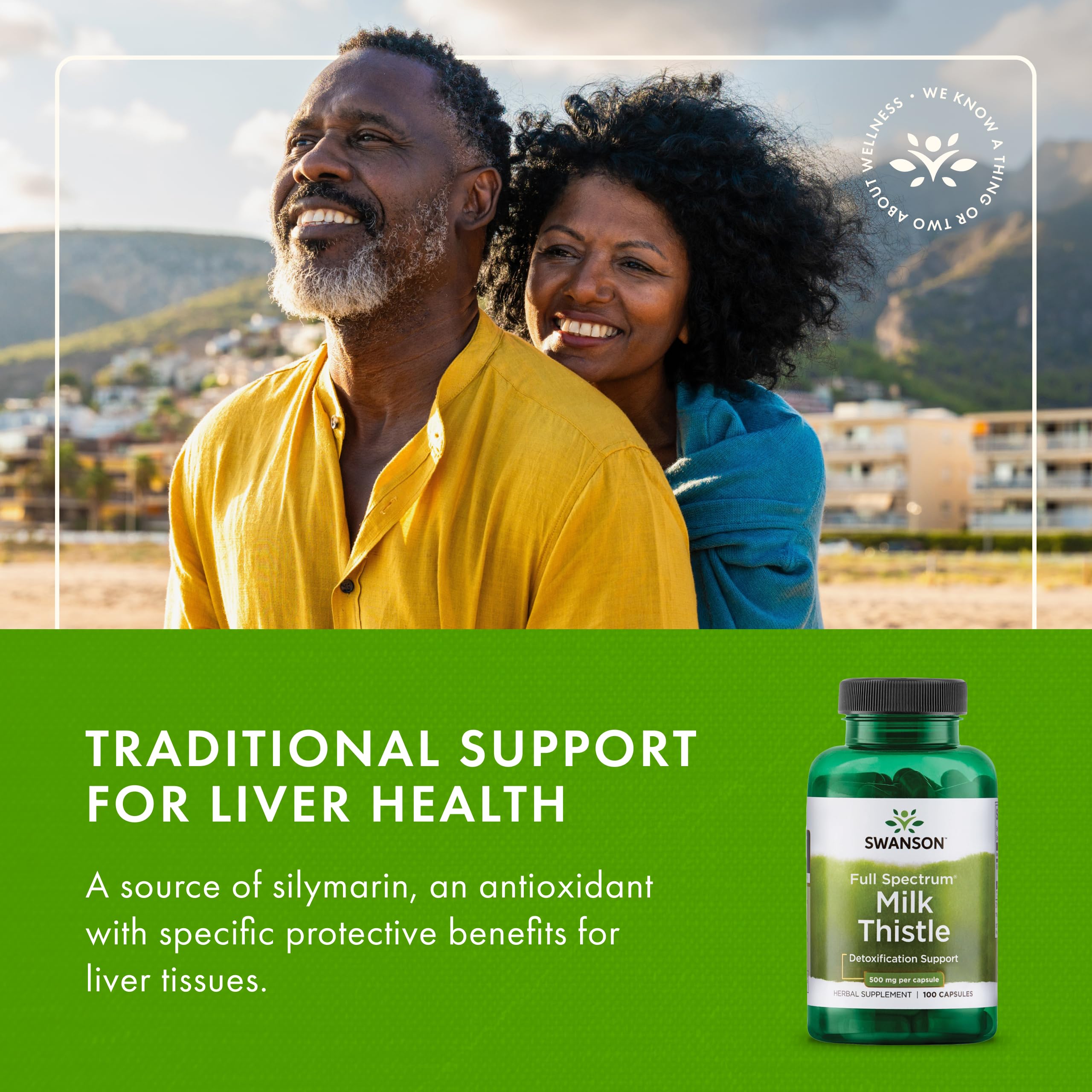 Swanson Milk Thistle natural ingredients closeup highlighting plant-based formula