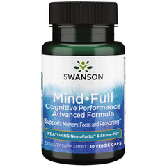 Swanson Mindfull bottle front view shows vegan cognitive formula for daily focus support.