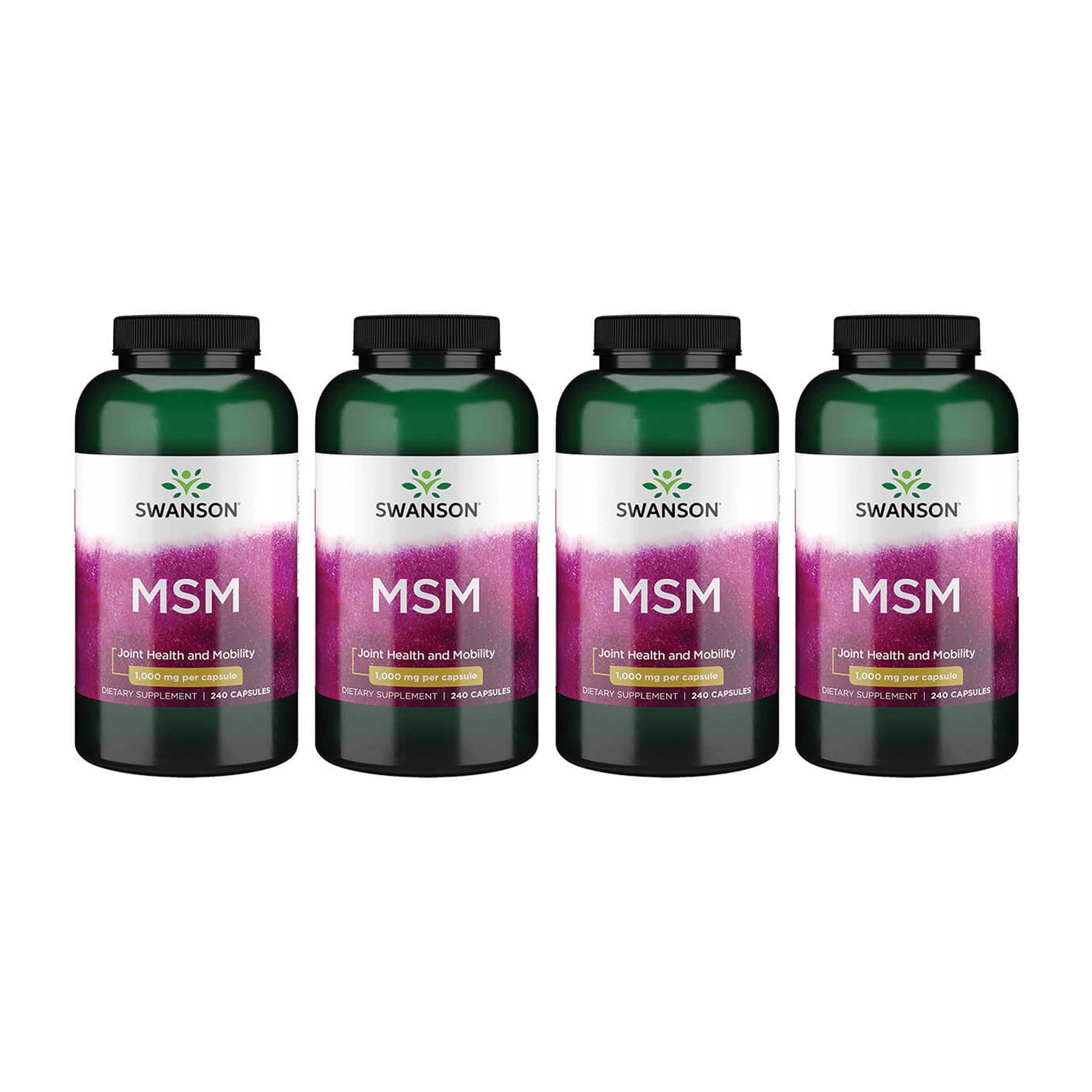Swanson MSM 240-capsules bottle close-up for joint mobility support.