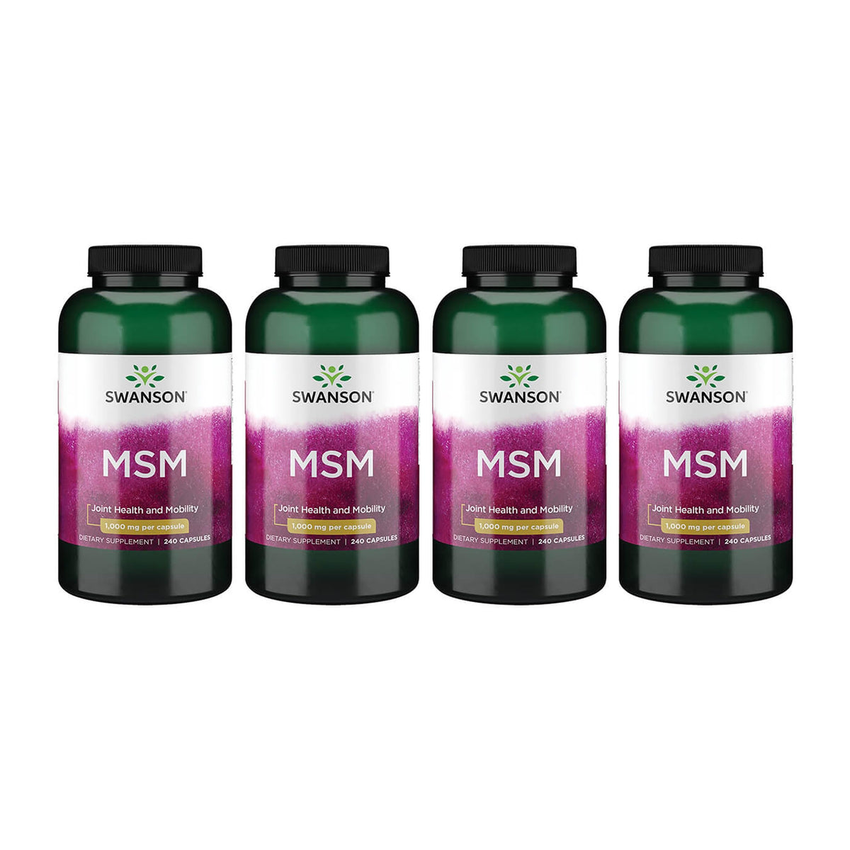 Swanson MSM 240-capsules bottle close-up for joint mobility support.