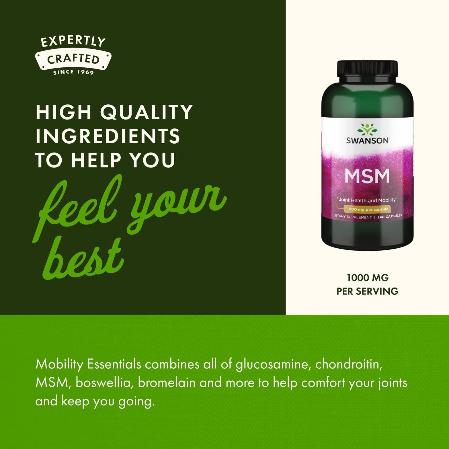 Swanson MSM joint-health graphic indicating potential support for connective tissues.