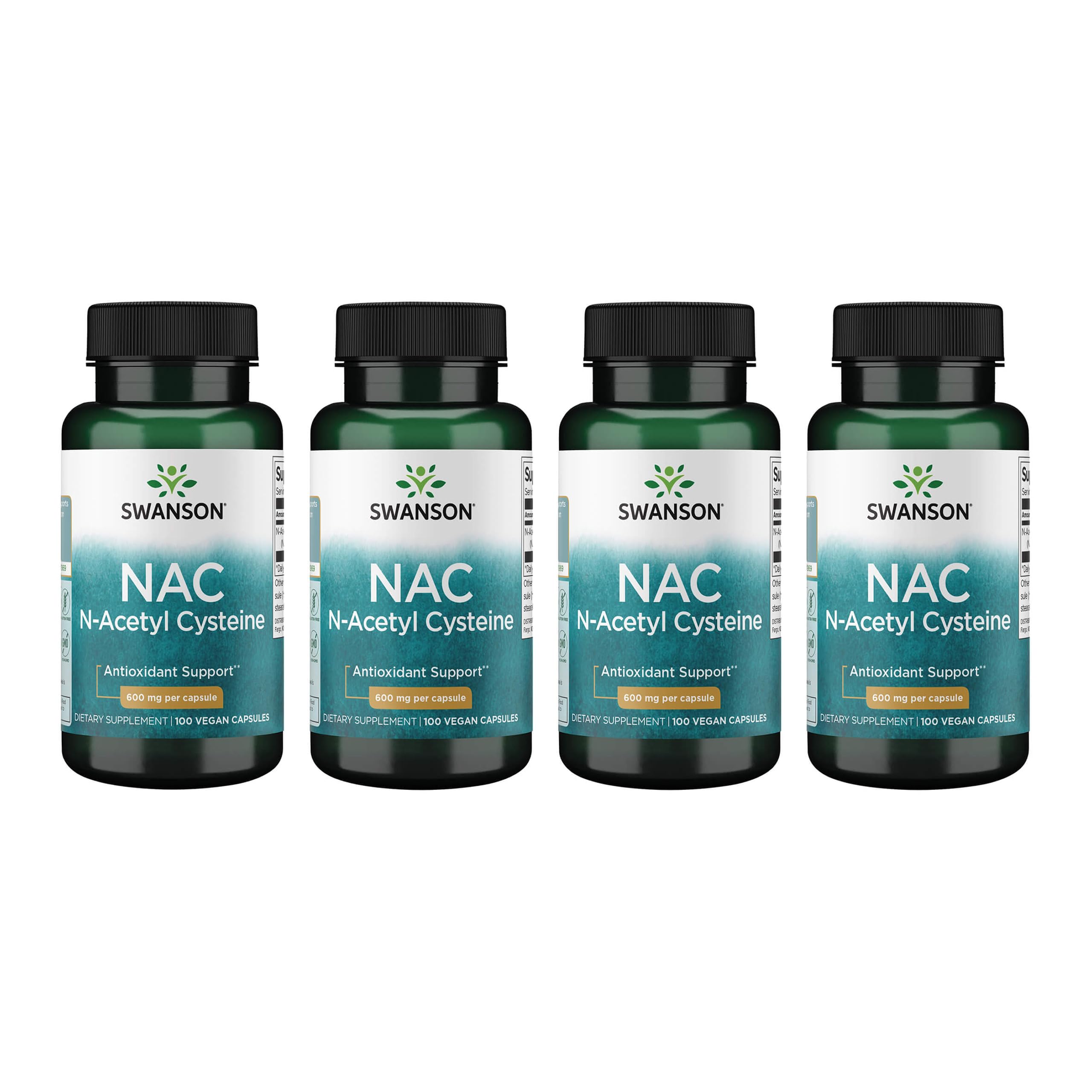 Swanson NAC bottle front view with 600 mg capsules for daily antioxidant support.