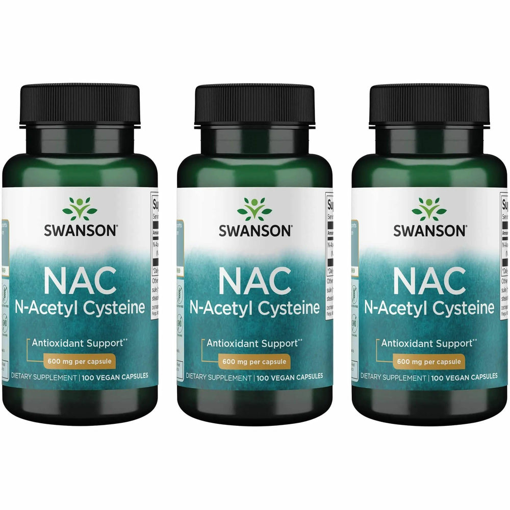 Swanson NAC bottle-front displays 600 mg capsules for daily antioxidant support.