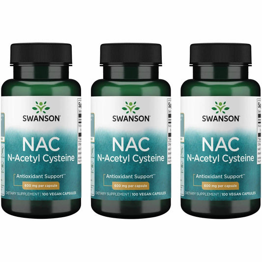 Swanson NAC bottle-front displays 600 mg capsules for daily antioxidant support.