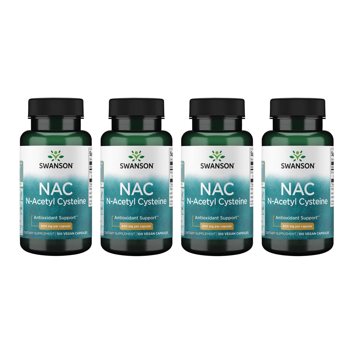 Swanson NAC bottle front view with 600 mg capsules for daily antioxidant support.