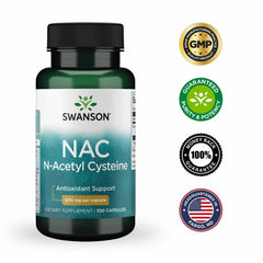 Swanson NAC packaging featuring GMP certification badge reinforces product quality.