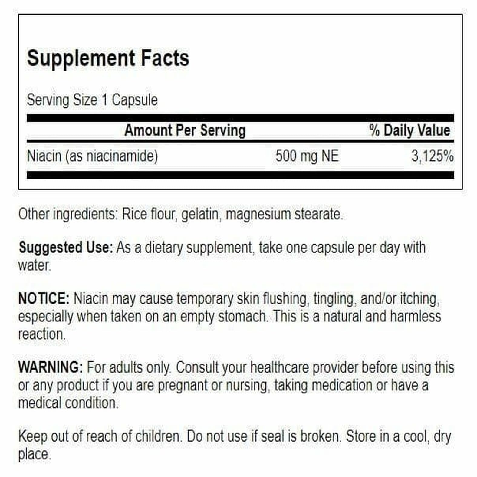 Swanson Niacinamide 500 mg label close-up highlighting skin health support