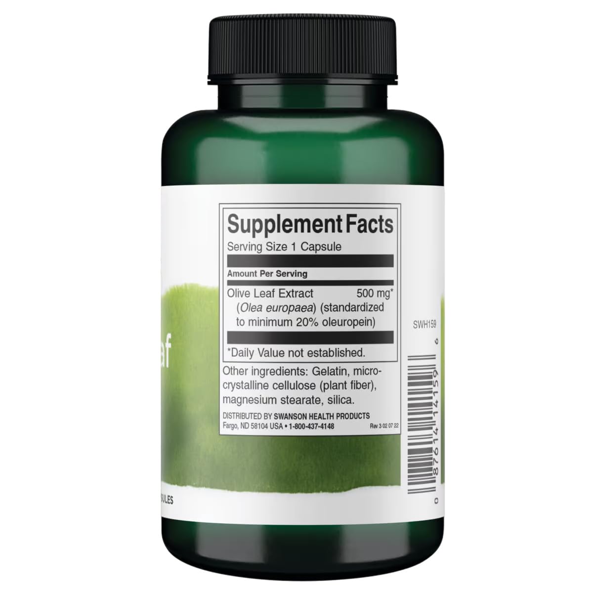 Label of Swanson Olive Leaf Extract showing oleuropein potency
