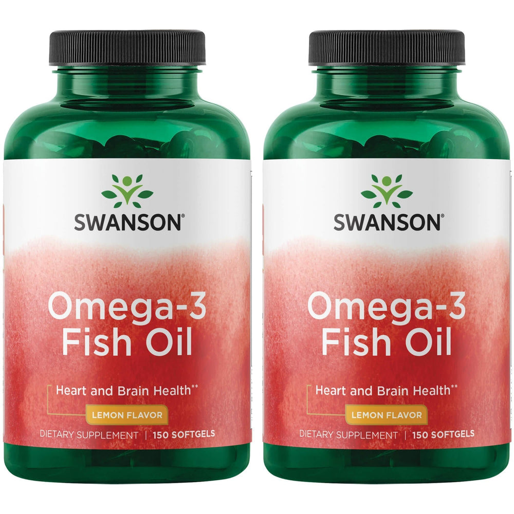 Swanson Omega-3 fish oil softgels in lemon bottle support heart, brain, and joints.