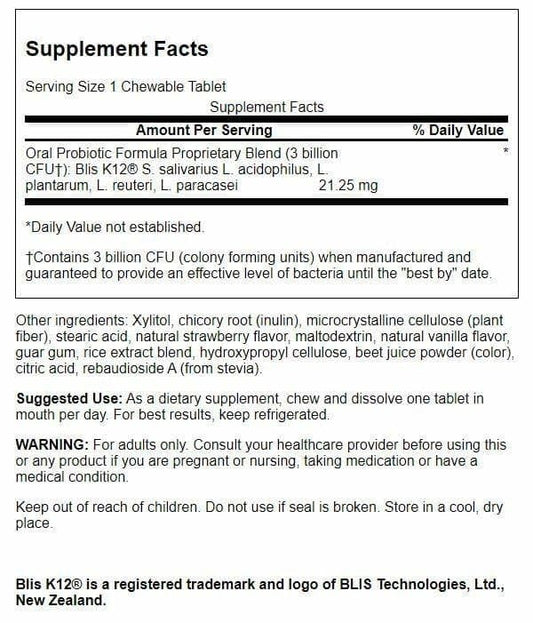 Swanson Oral Probiotic Formula tablet dissolving in the mouth for chewable use