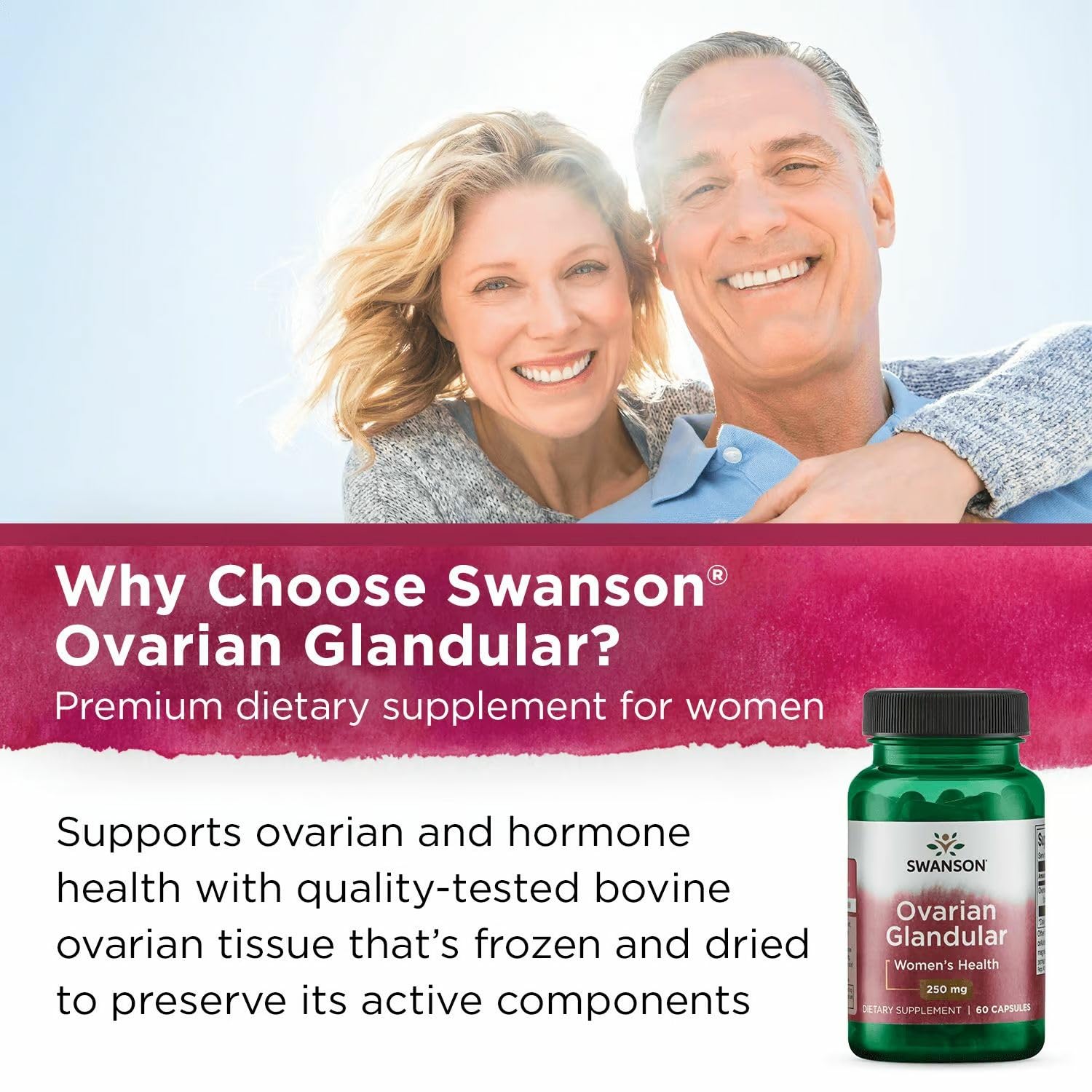 Swanson Ovarian Glandular label notes bovine tissue ingredients for natural support.