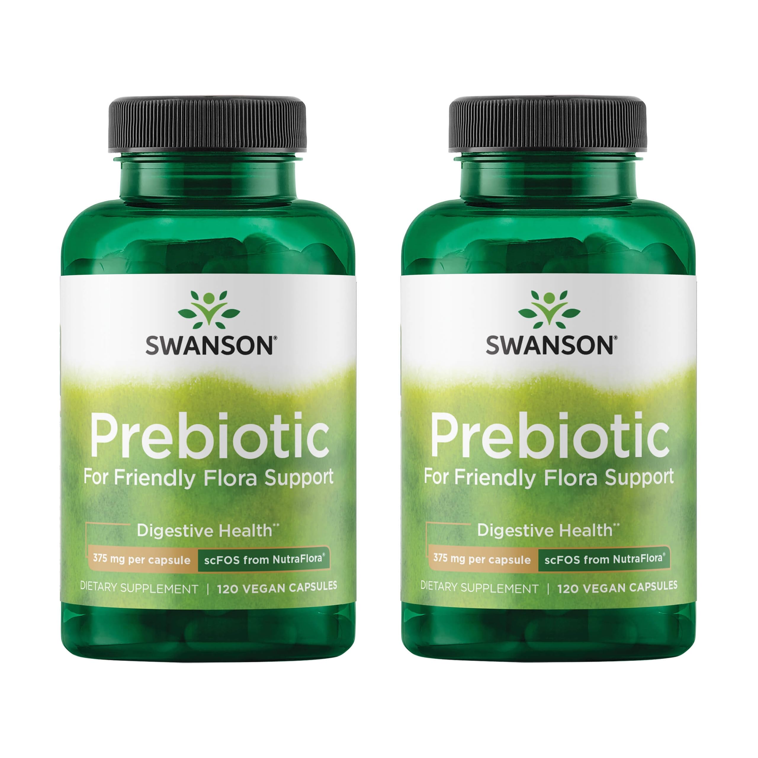 Swanson Prebiotic friendly flora bottle promoting digestive microflora support.
