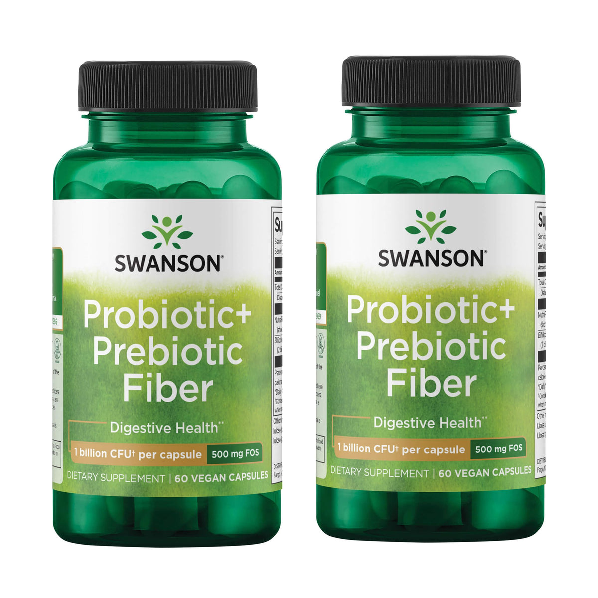 Swanson Prebiotic + Probiotic Fiber bottle front showing label and benefits for digestion
