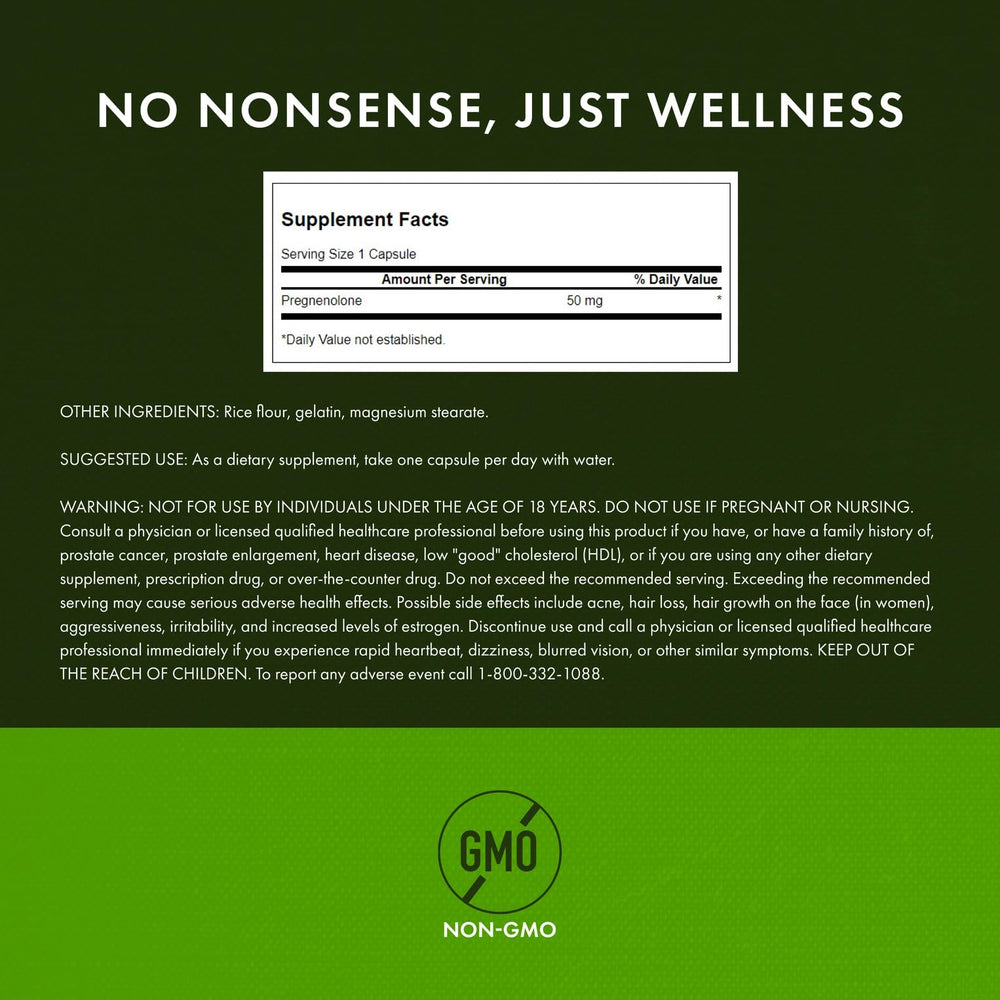 Swanson Ultra Pregnenolone capsules close-up 50 mg per capsule