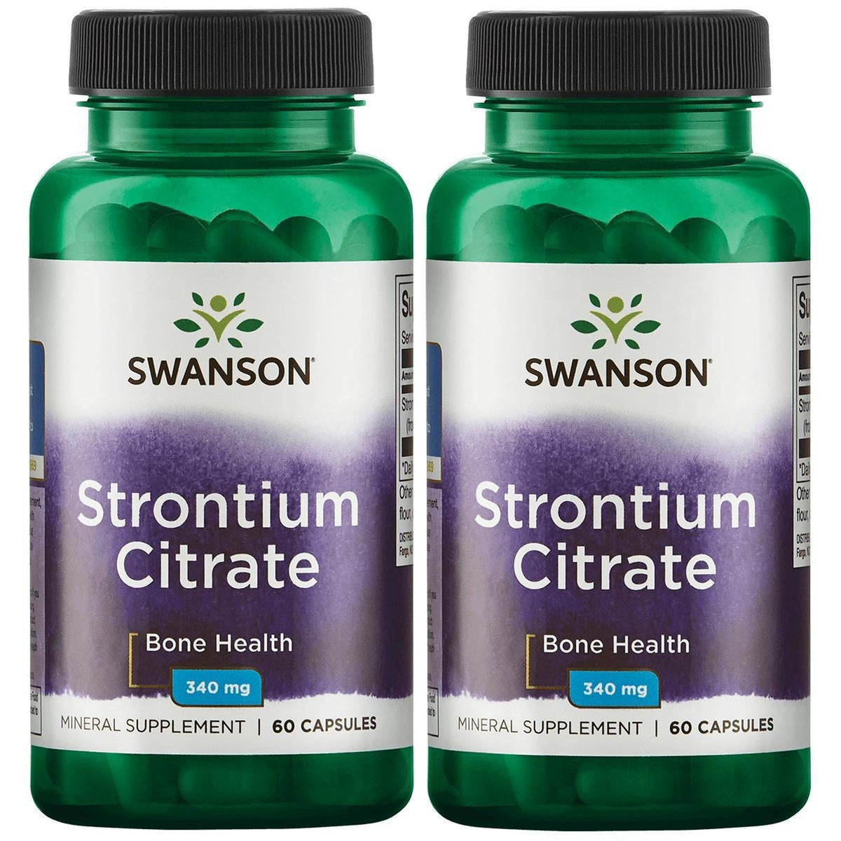 Swanson Premium Brand strontium citrate bottle with 340 mg capsules for bone support