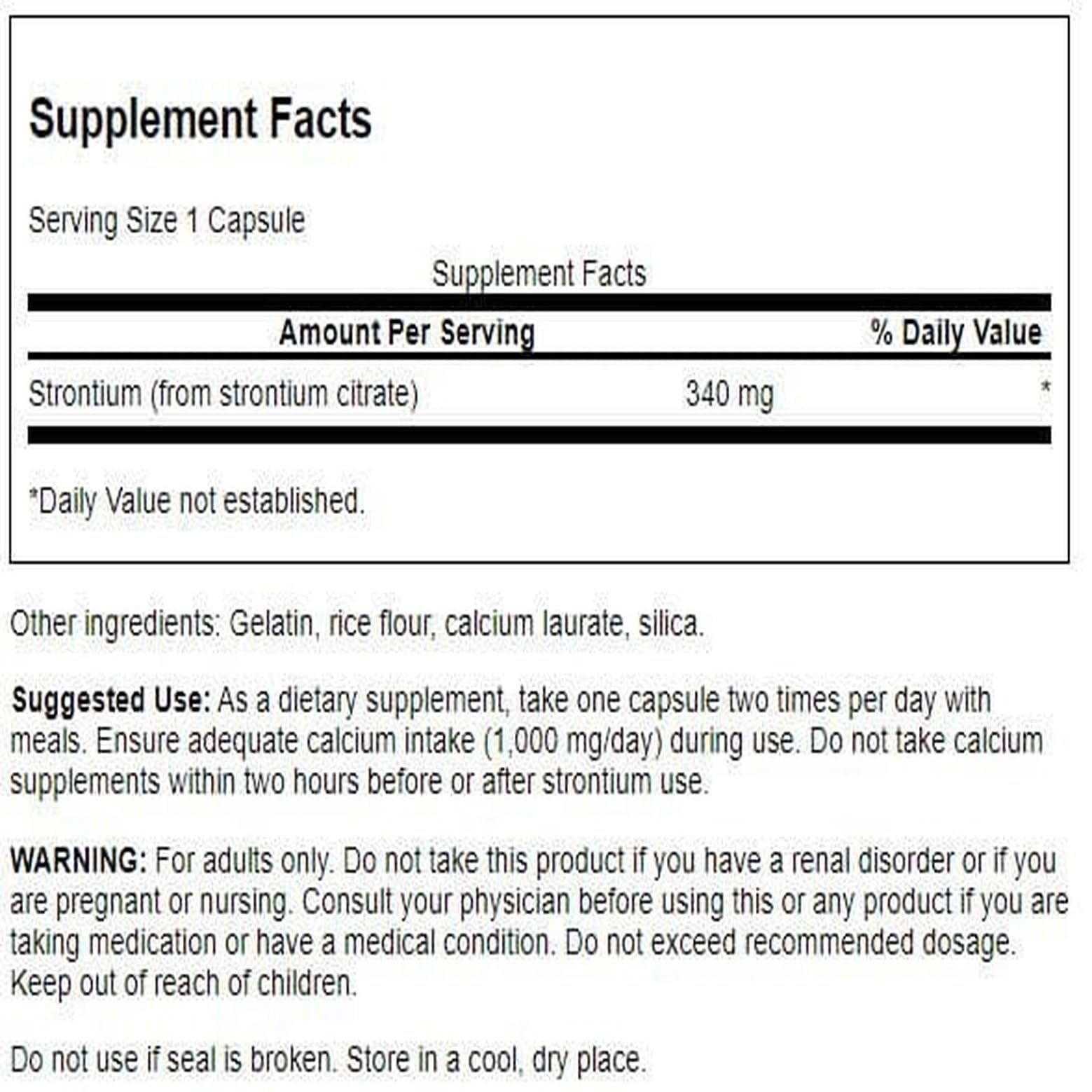 Swanson Premium Brand strontium citrate capsules for easy daily intake