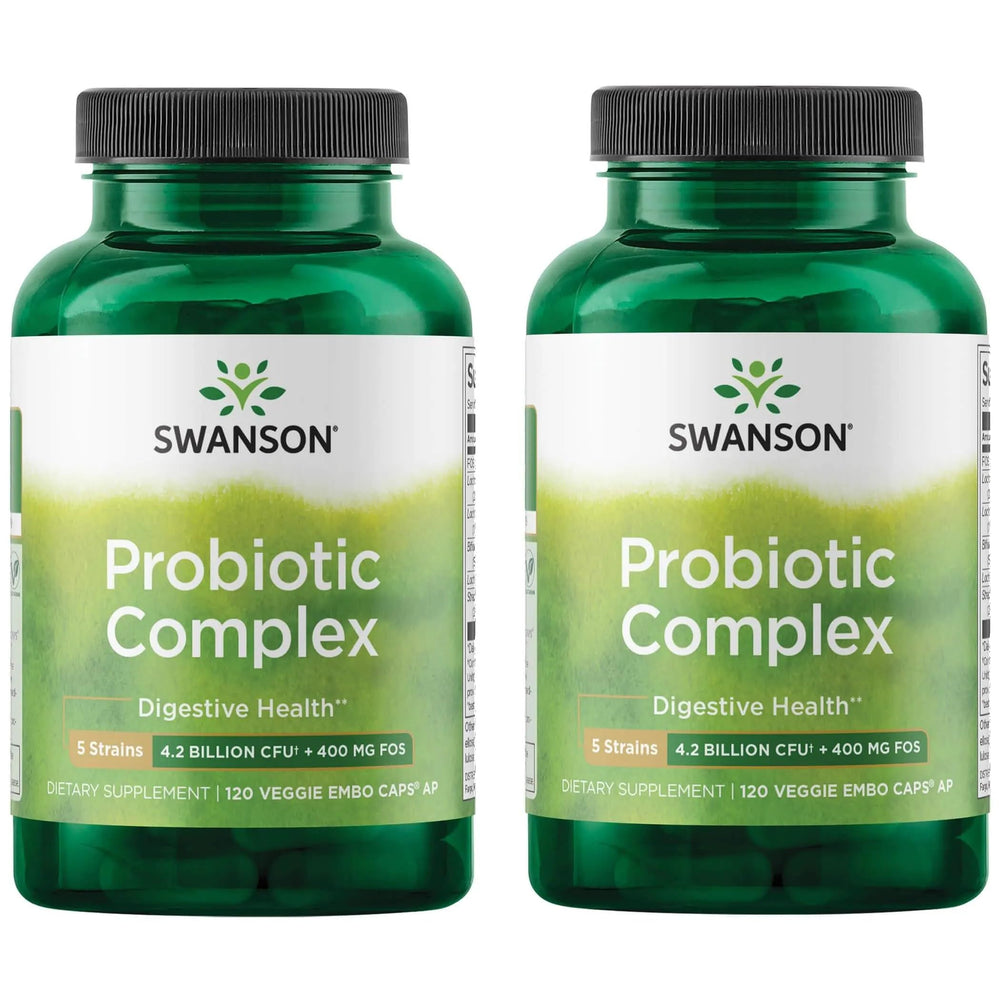Swanson Probiotic Complex bottle-front promotes digestive health and comfort