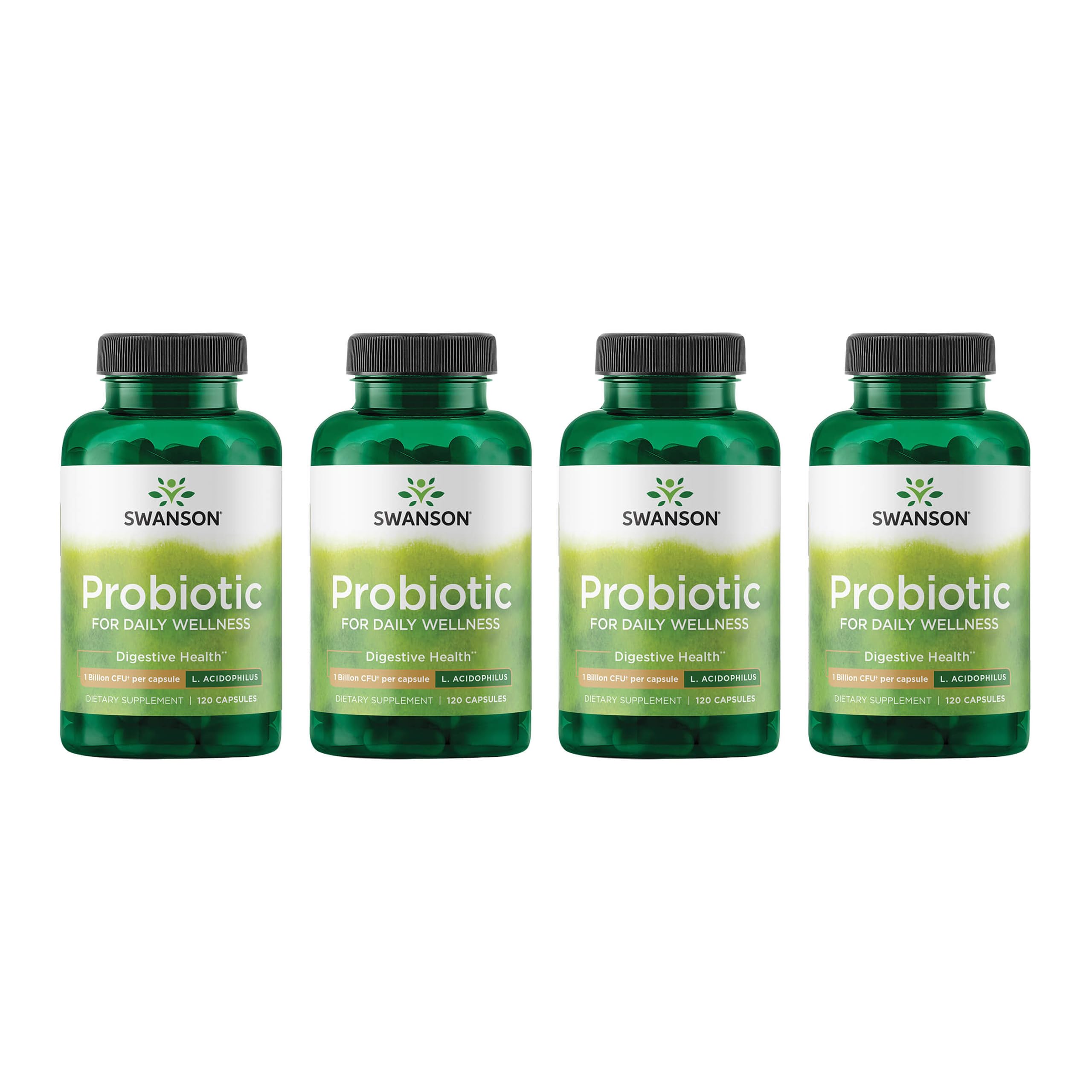 Swanson probiotic digestive health bottle supports daily gut wellness.