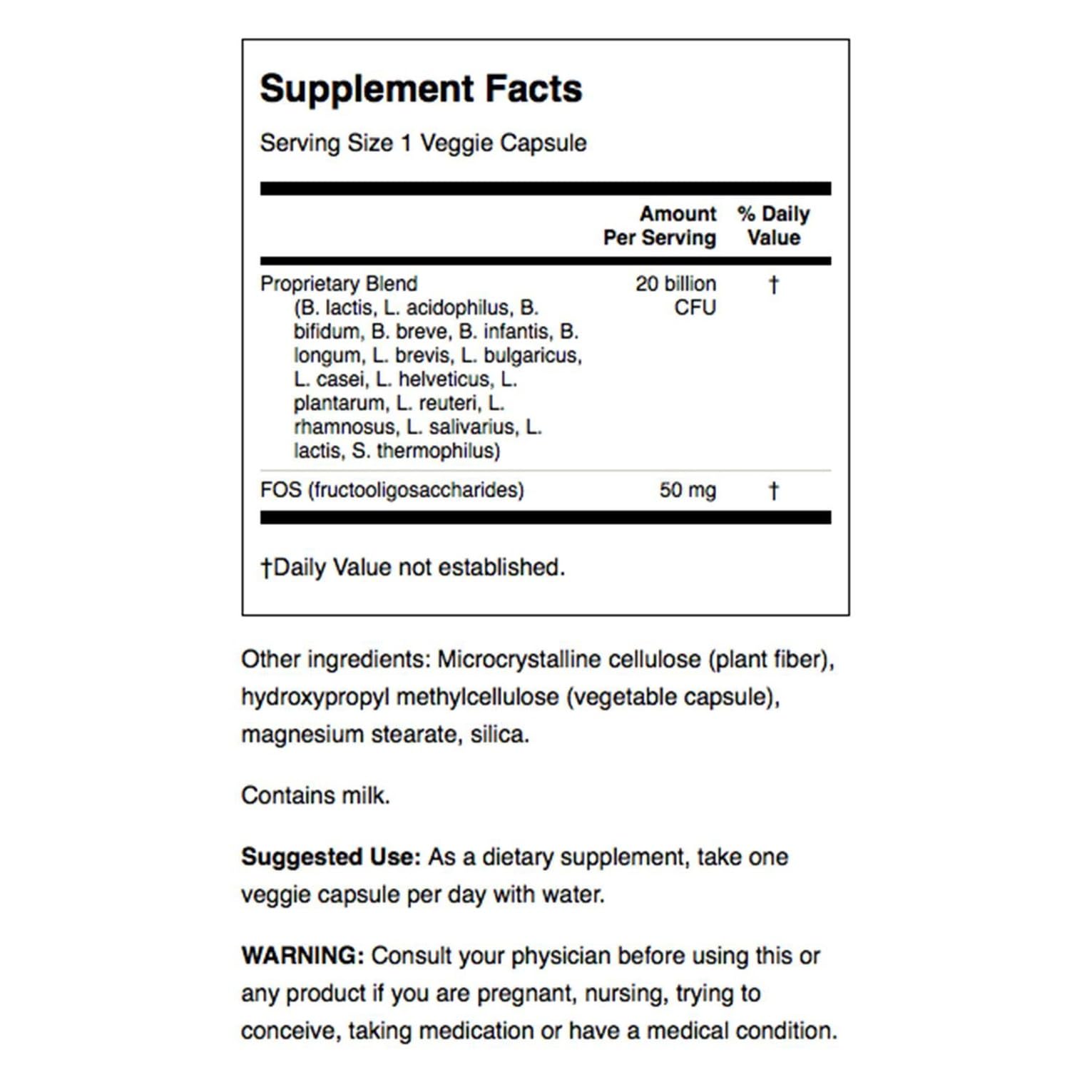 Swanson probiotic capsules side view highlighting multiple strains for digestion