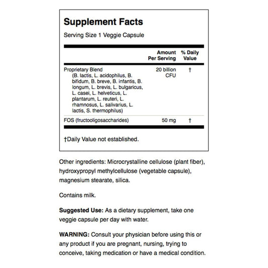 Swanson probiotic capsules side view highlighting multiple strains for digestion