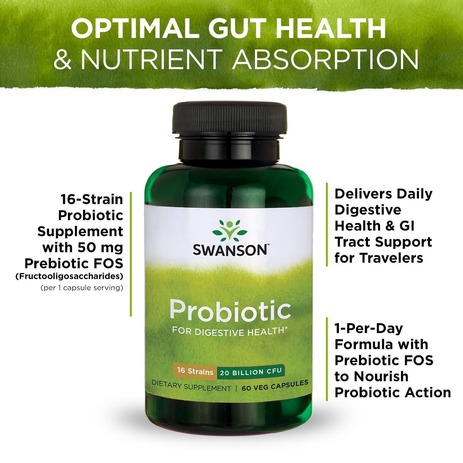 Swanson NutraFlora FOS prebiotic detail on label for gut nourishment