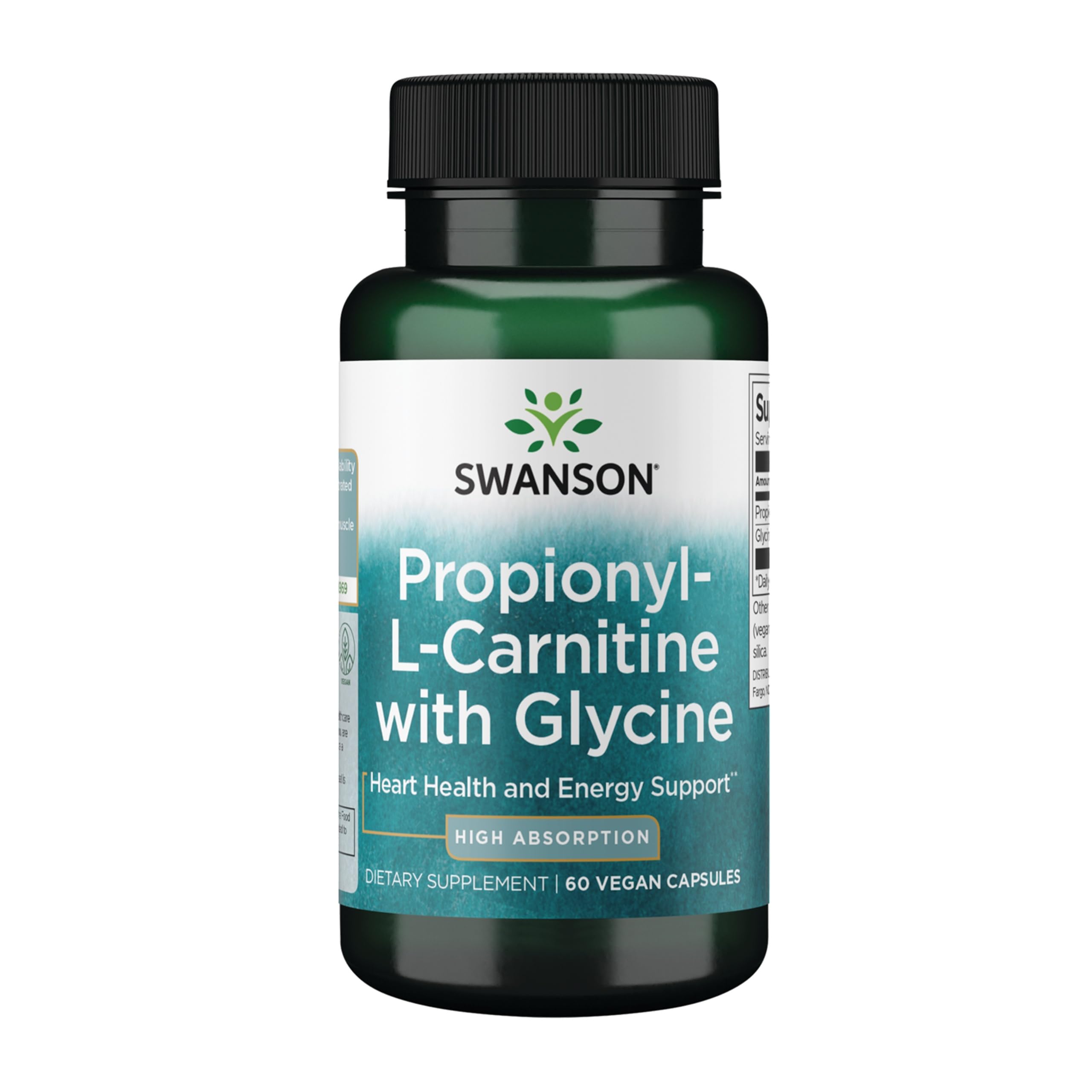 Swanson Propionyl L-Carnitine with Glycine bottle showcases the fast-acting heart support formula.