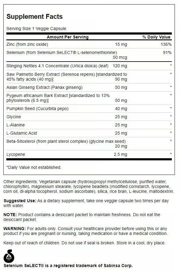 Swanson Prostate Essentials Plus capsules closeup highlights vegetarian formula.