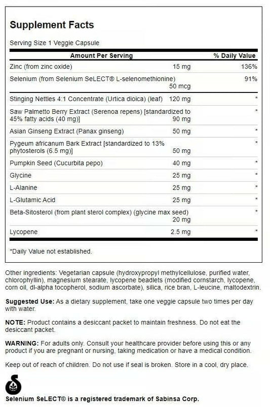 Swanson Prostate Essentials Plus capsules closeup highlights vegetarian formula.