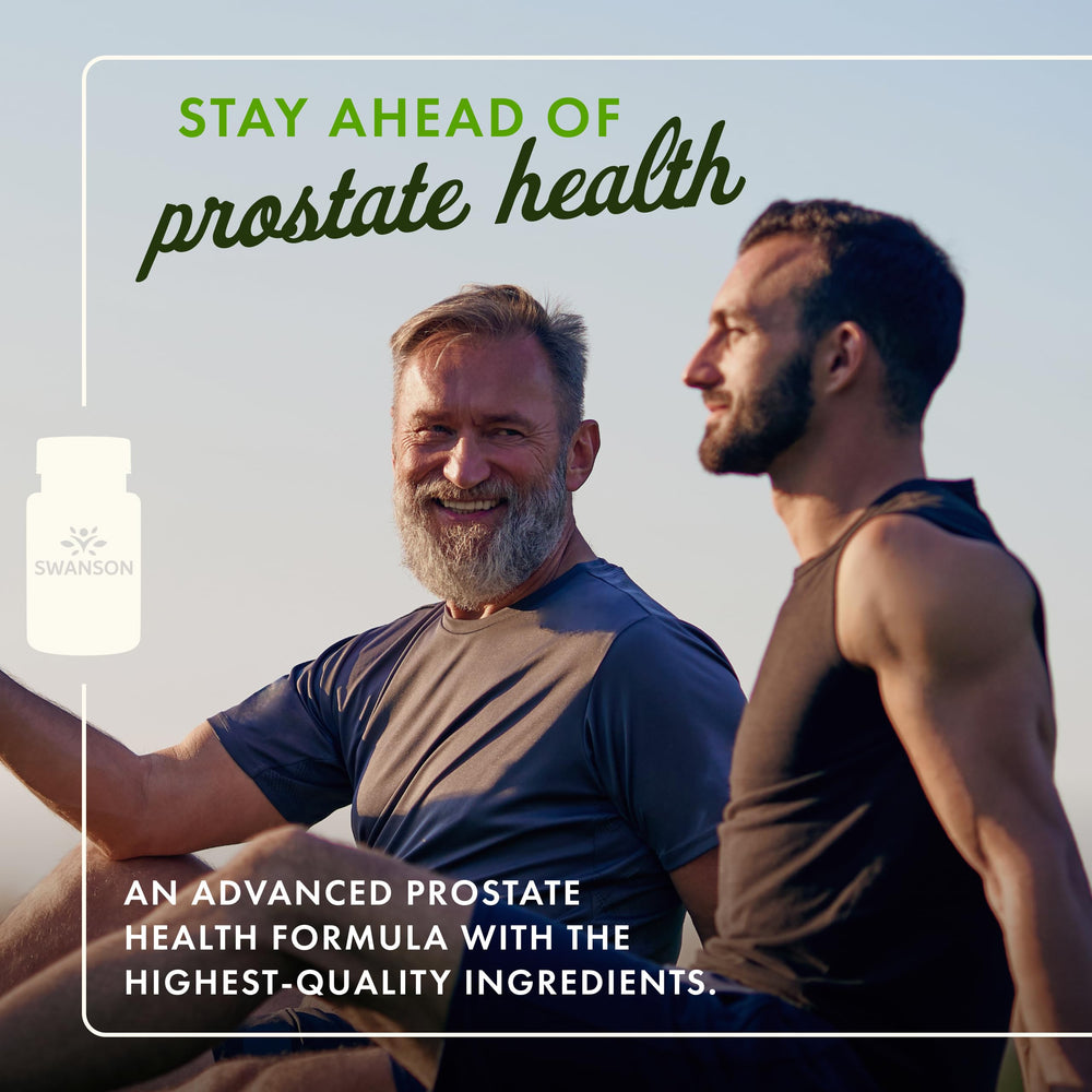 Swanson Prostate Plus capsules close-up highlighting natural ingredients for prostate health.