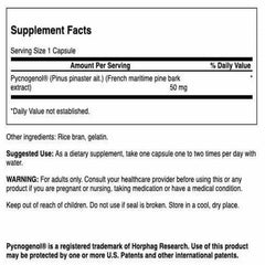 Swanson Pycnogenol 50 mg 50 caps 2-pack packaging closeup highlighting quality and science
