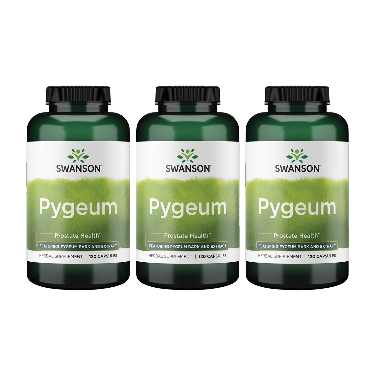 Swanson Pygeum 400mg bottle close-up highlighting dosage for urinary support.