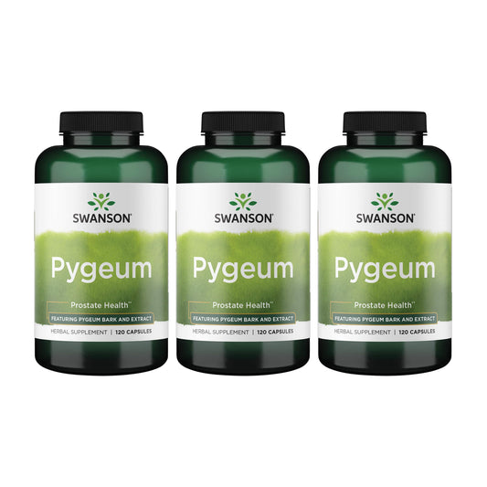 Swanson Pygeum 400mg bottle close-up highlighting dosage for urinary support.