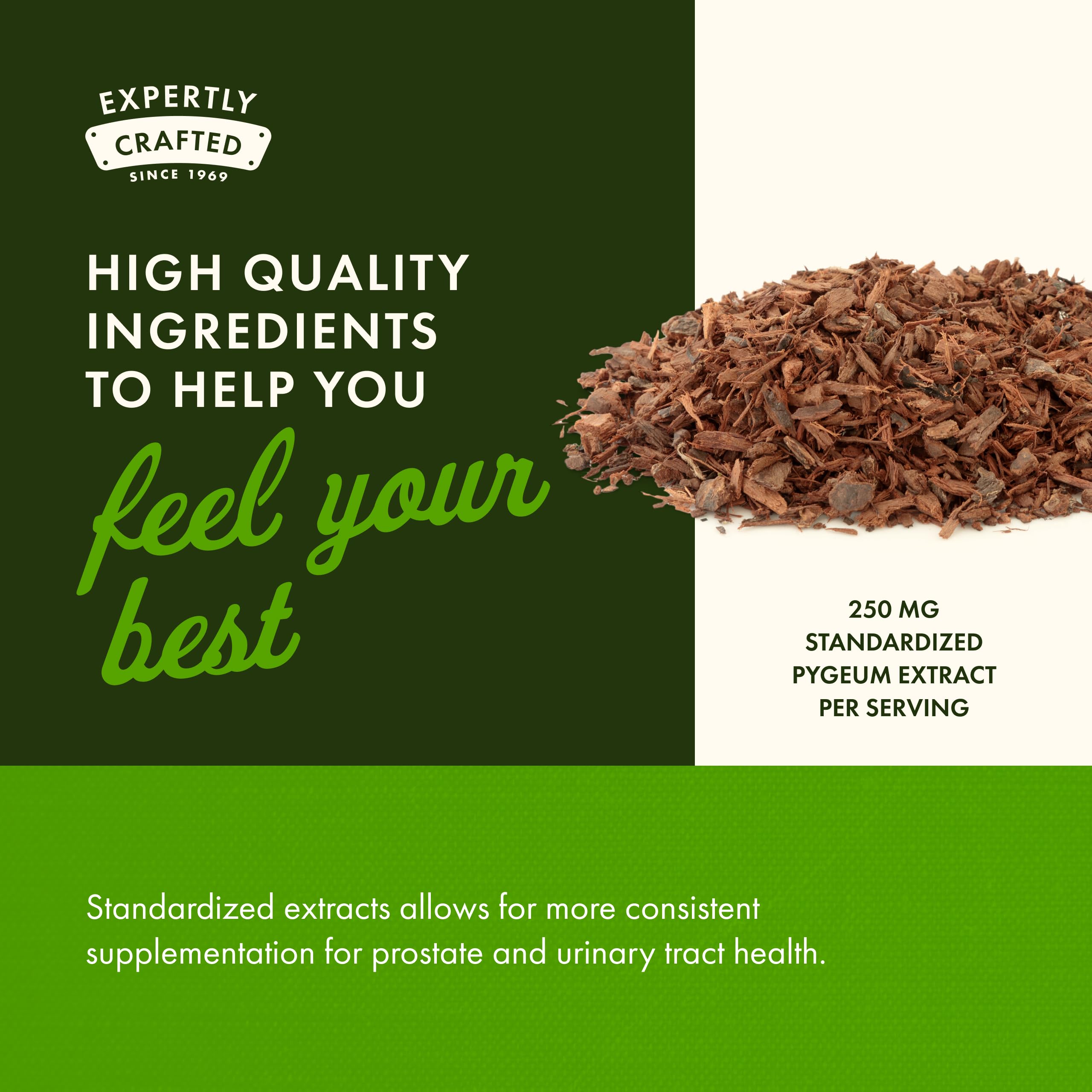 Swanson Pygeum label closeup showing non-GMO herbal formulation.