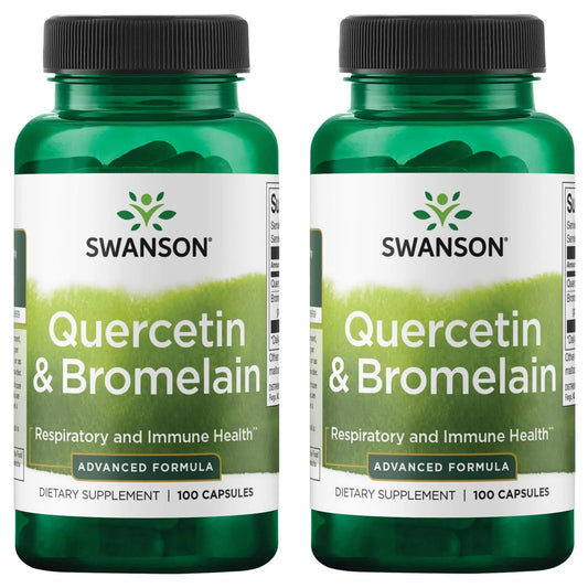 Swanson quercetin bromelain bottle for respiratory support and daily wellness.