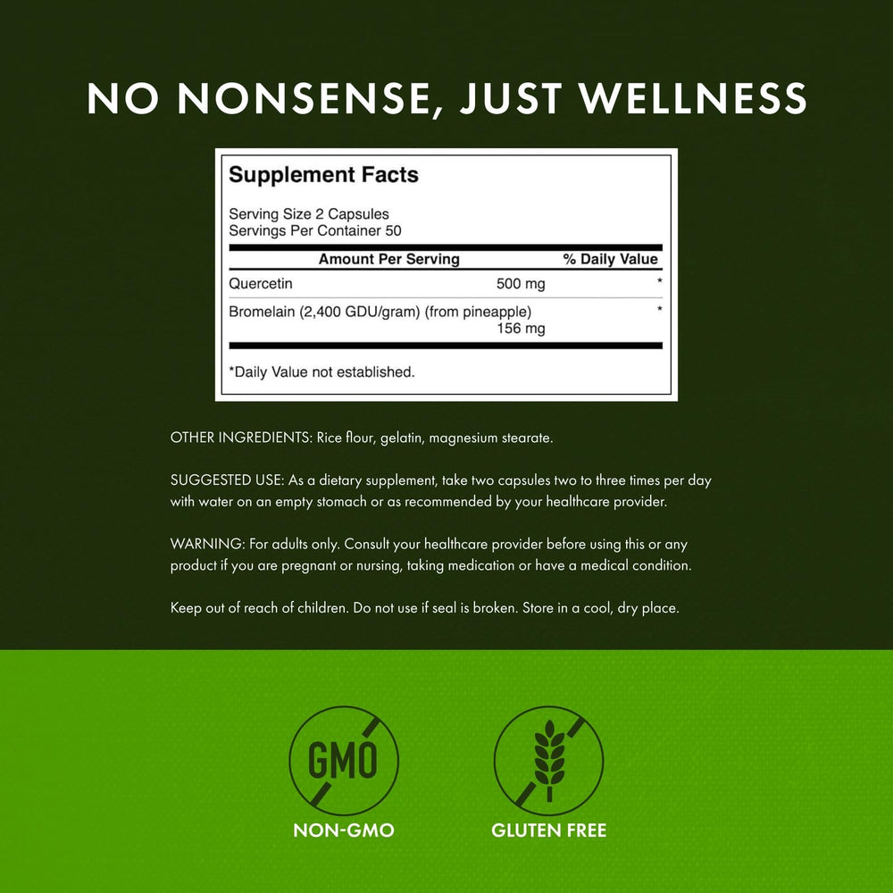 Swanson Quercetin Bromelain upper-respiratory-health capsules support clearer breathing.