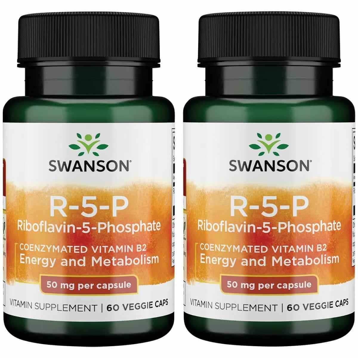 Swanson R-5-P bottle front with 2-pack label for daily energy support