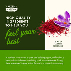 Swanson saffron capsules dispensing view illustrating easy daily dose.