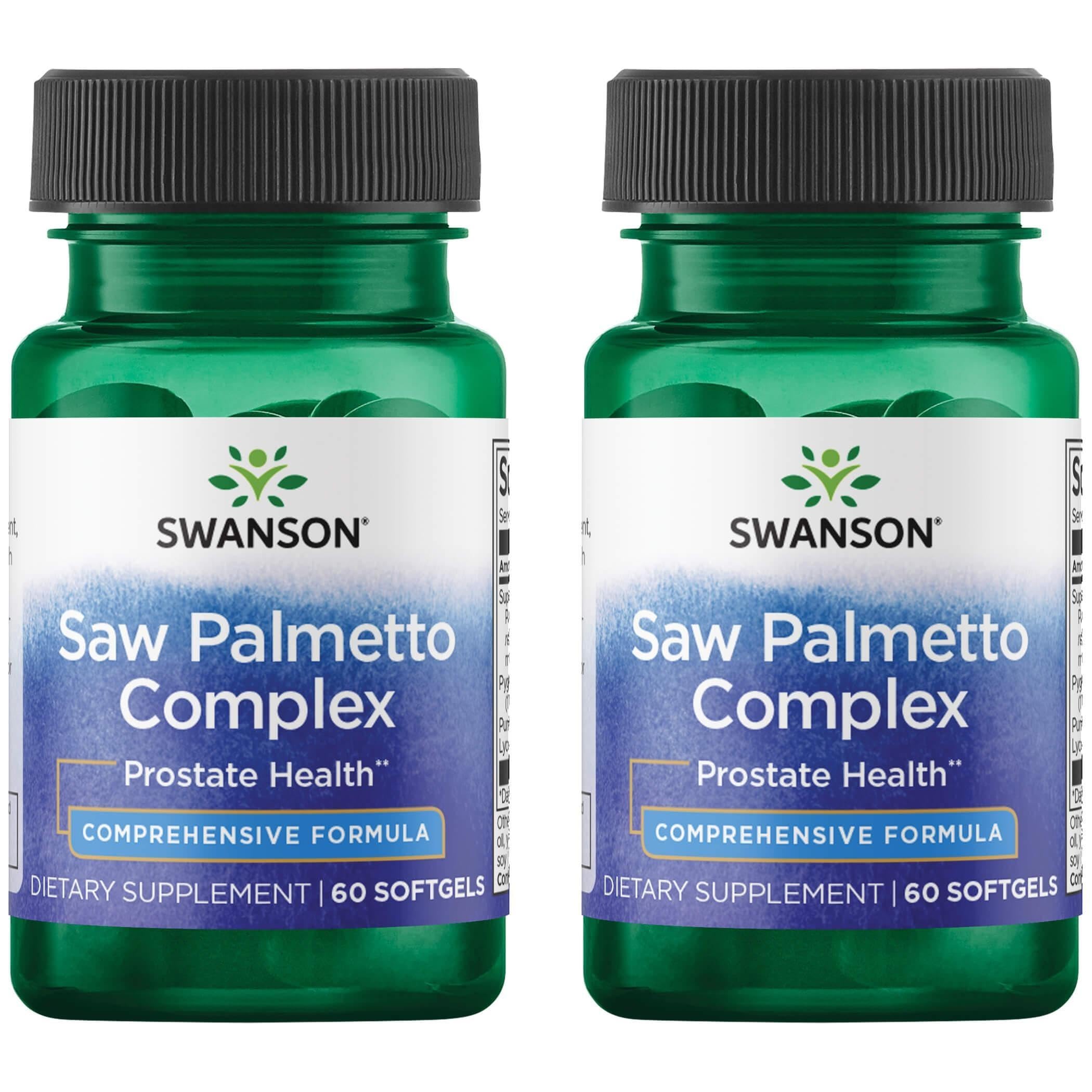 Swanson Saw Palmetto Complex bottle with capsules for daily wellness support.