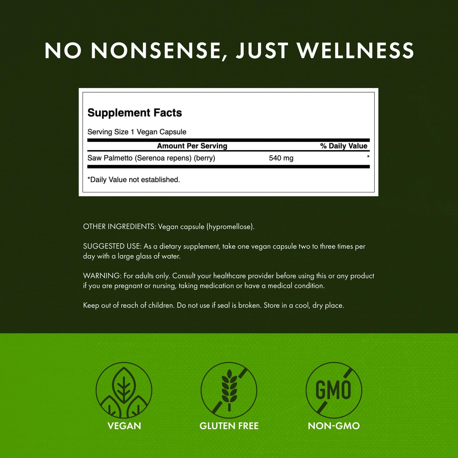 Front label of Swanson Saw Palmetto highlighting a natural herbal formula.