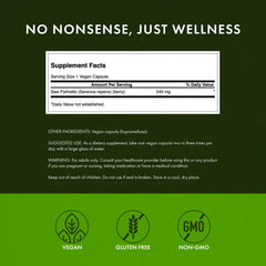 Front label of Swanson Saw Palmetto highlighting a natural herbal formula.