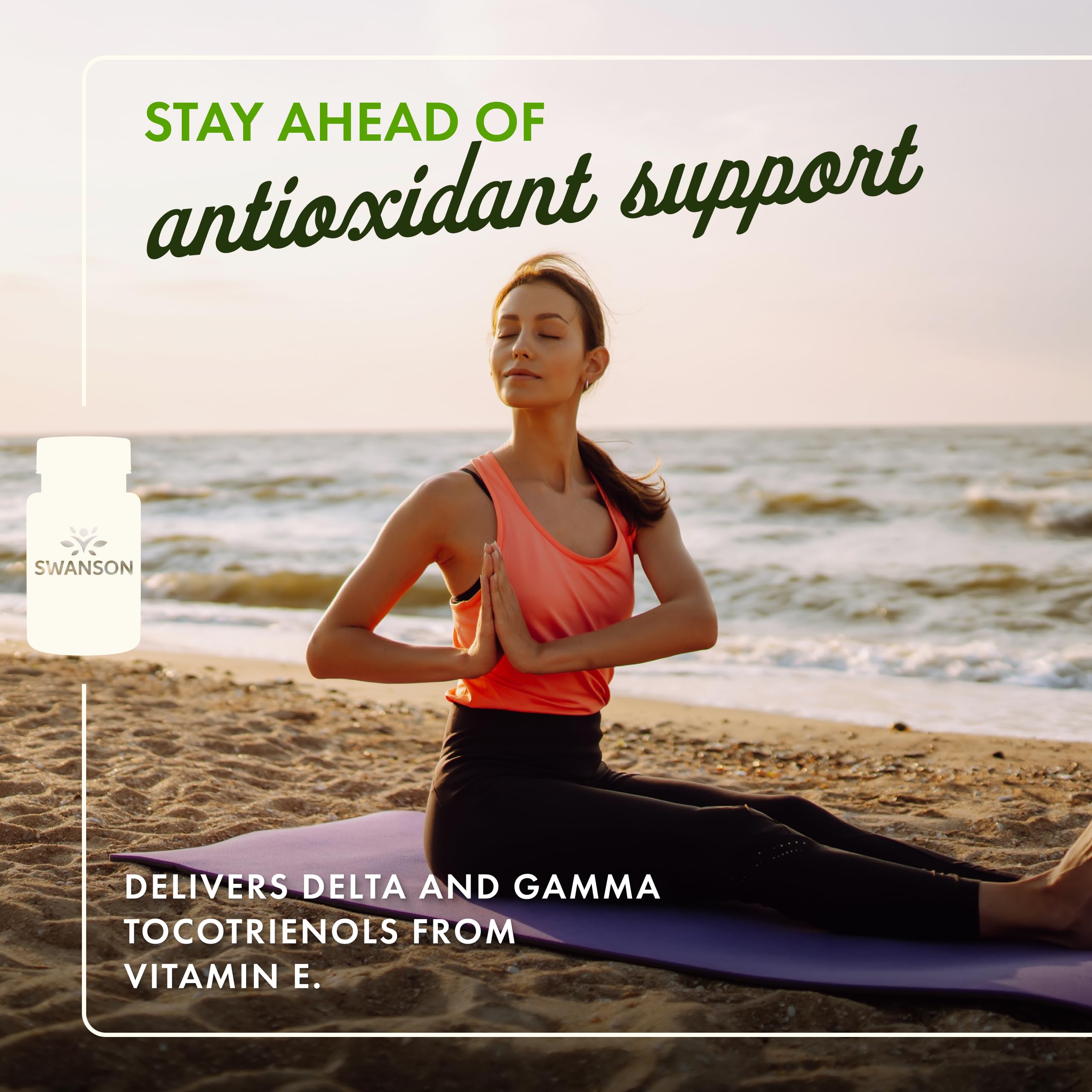 Swanson Tocotrienols capsules close-up highlighting the double-strength formula.
