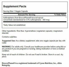 Swanson Sulforaphane bottle side showing dosage and capsule form