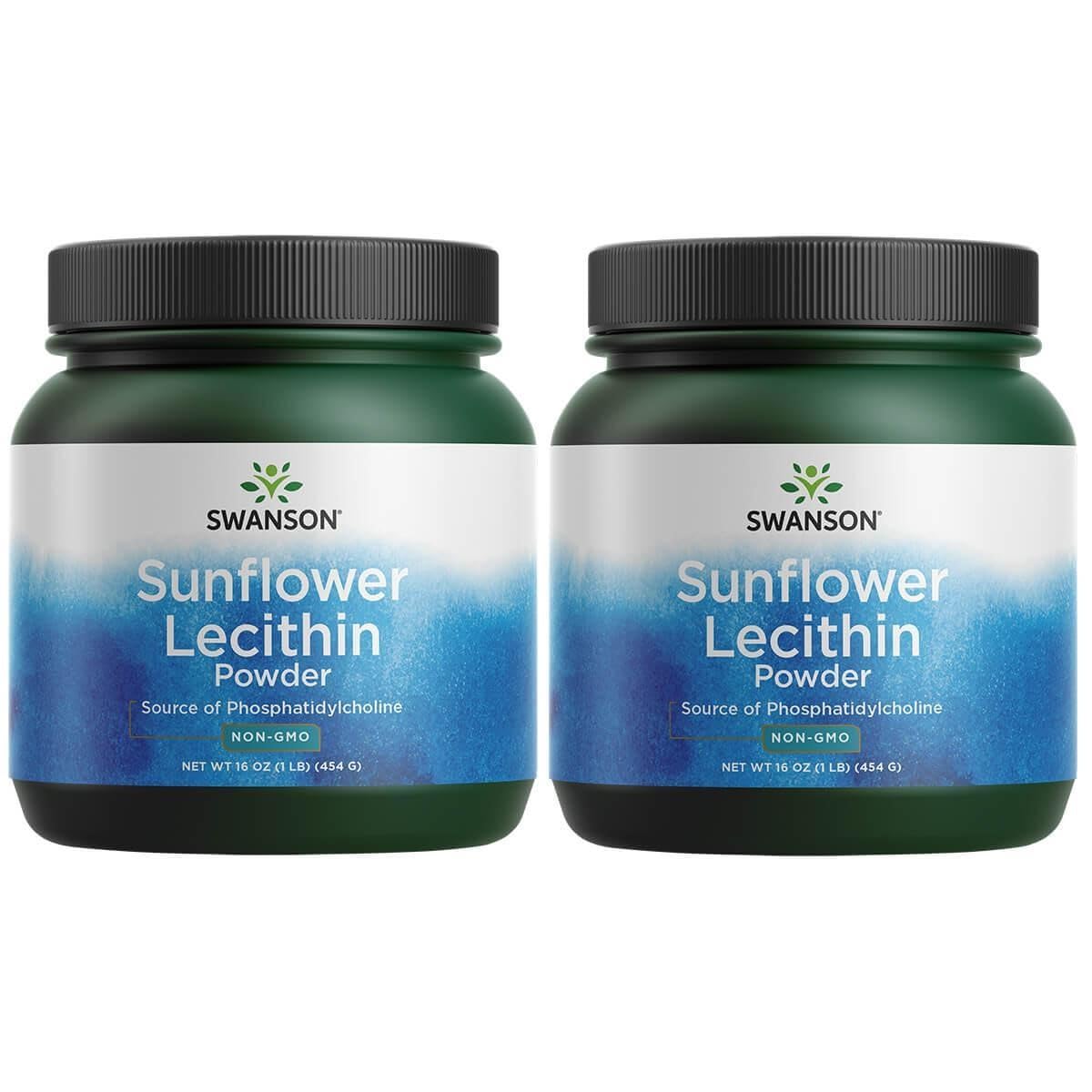 Swanson sunflower lecithin powder bottle front view highlighting vegan, soy-free formula