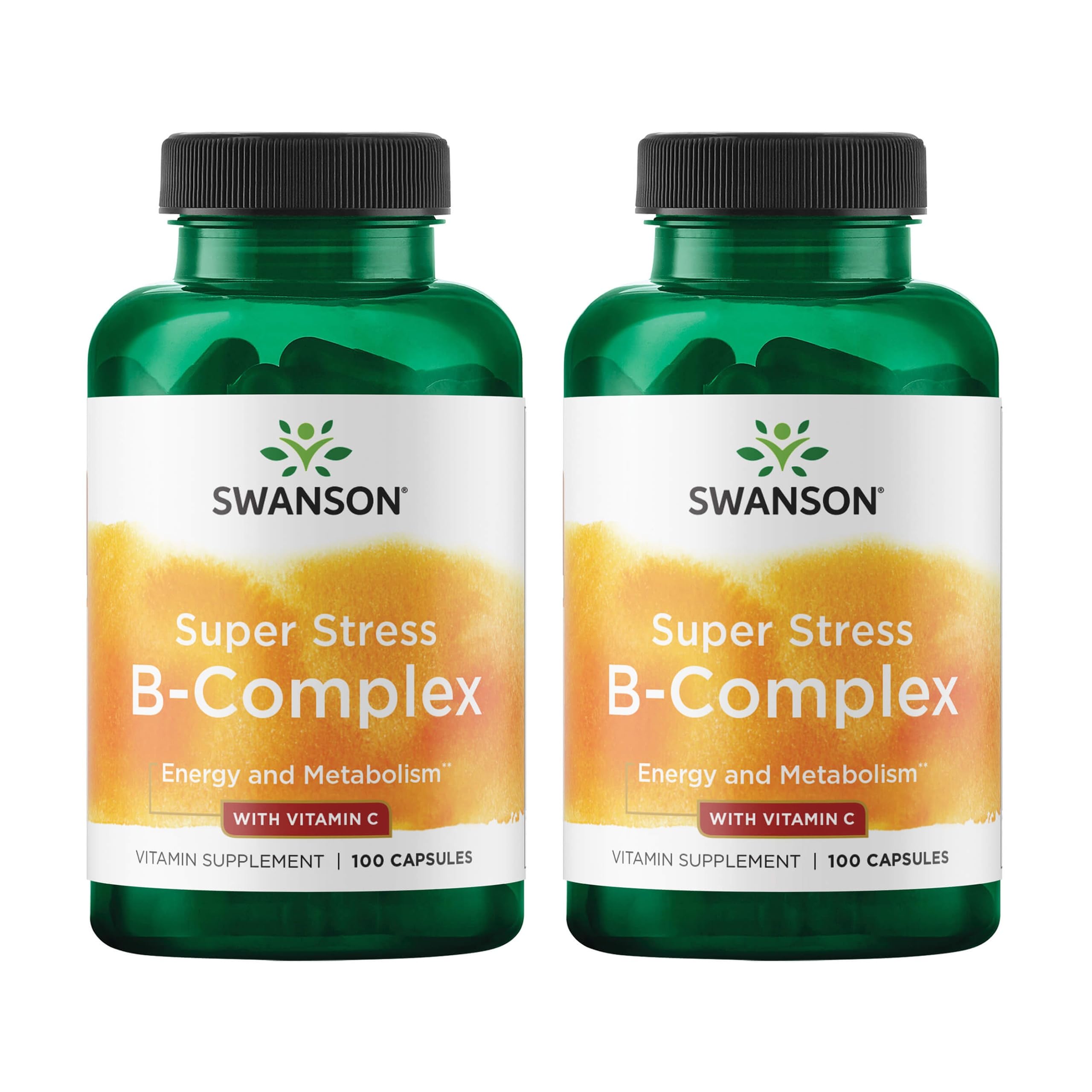 Swanson Super Stress B-Complex bottle with capsules for energy and immune support