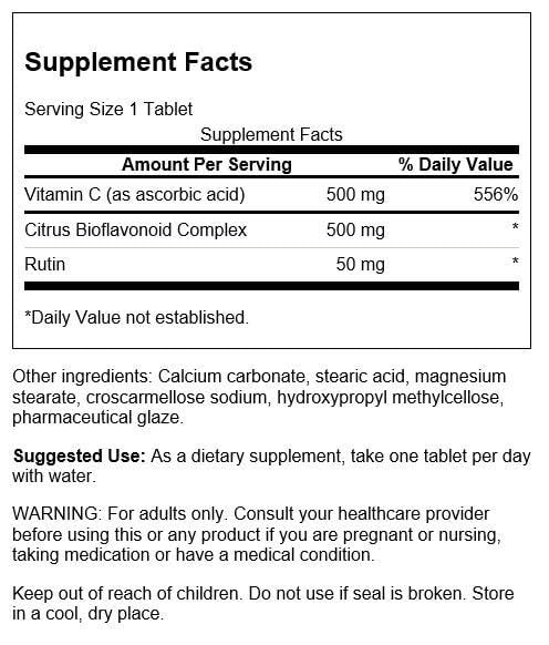 Swanson Supreme Vitamin C Complex label highlighting citrus bioflavonoids and antioxidant benefits.