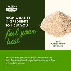 Swanson Tri-Fiber Complex capsules close-up, showcasing natural fiber formula.